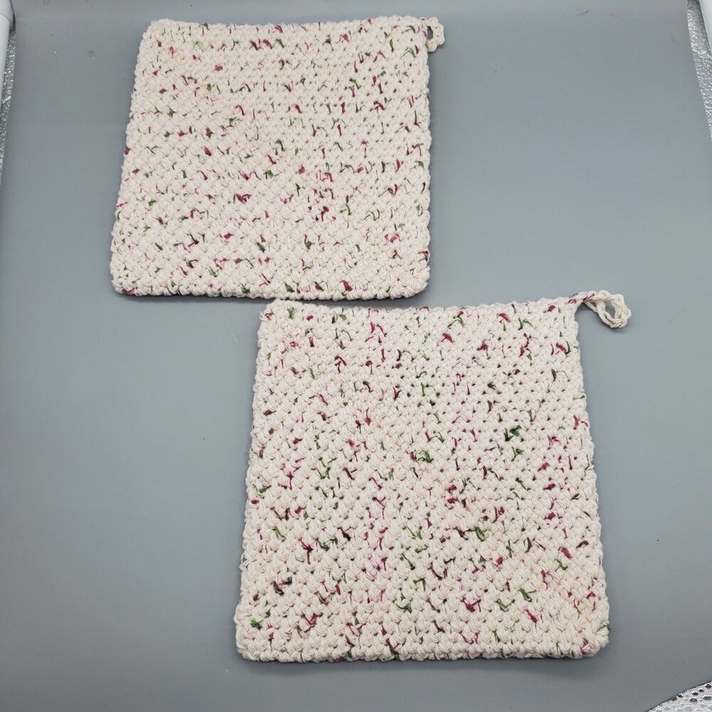 Handmade Crochet Speckled Cotton/Polyester Potholder Set Double Thickness